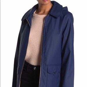 Kate Spade Solid Hooded Rain Coat Navy Size Large